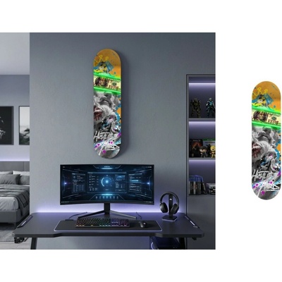 Skateboard LED svietiaci obraz na stenu – Socha a doláre v graffiti pop art štýle 20 × 79 cm