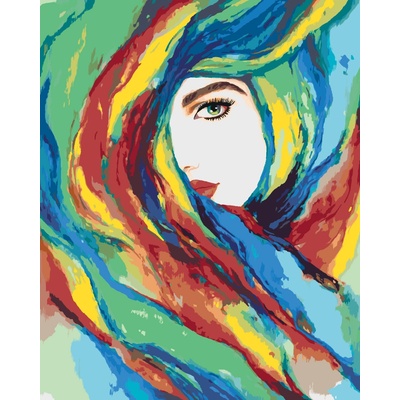 ZUTY Malování podle čísel ŽENA A BAREVNÁ ABSTRAKCE 80 x 100 cm