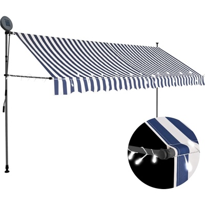 vidaXL Ručně zatahovací markýza s LED světlem 350 cm modrobílá