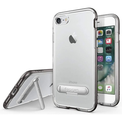 Spigen Crystal Hybrid Case - хибриден кейс с висока степен на защита и поставка за iPhone SE (2020), iPhone 8, iPhone 7 (прозрачен-сив)