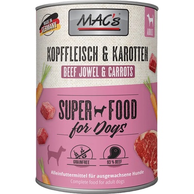 MAC's Икономична опаковка MAC's Adult Superfood 24 x 400 г - говежда глава и моркови