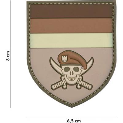 Gumová nášivka 101 Inc vlajka German Commando Skull - hnedá