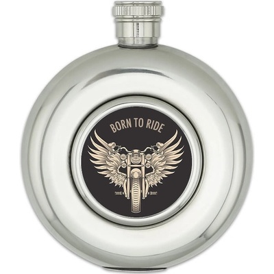 Kulatá placatka Born to Ride stříbrná 150 ml