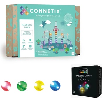 Connetix Pastel Ball Run Pack 106 ks + svítící kuličky Cleverclixx