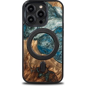 Bewood Кейс от дърво и смола Bewood Unique Planet Earth MagSafe за iPhone 15 Pro, синьо-зелен (KXG0074364)