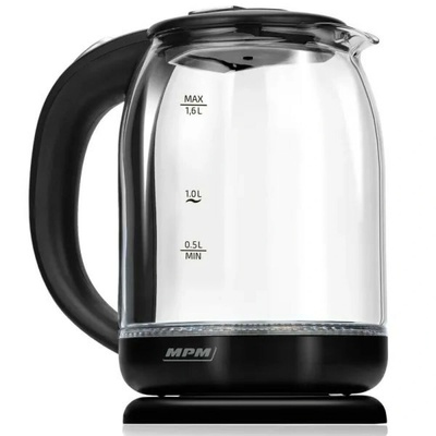 MPM mcz-129 Чайник 1, 6 л 1500 Вт Стъкло Черно (mcz-129)