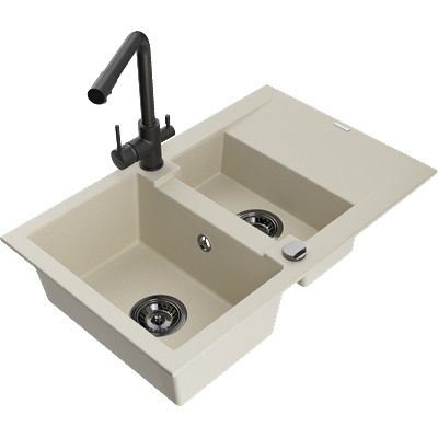 Mexen Gaspar гранитна мивка 1, 5-камерна с отцедник и кухненски смесител Duero, бежов - 6507-69-671600-70 (6507-69-671600-70)