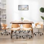 vidaXL Въртящи столове, 4 бр, кремави, извито дърво и изкуствена кожа (3054933)