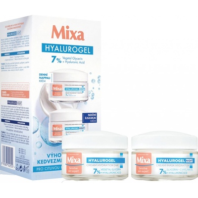 Mixa Hyalurogel Night Duo hydratačný nočný krém na citlivú pleť 2x50 ml