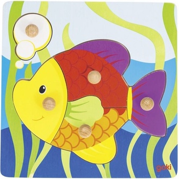 Goki Дървен пъзел с дръжки Goki - Рибка, 5 части (57514)
