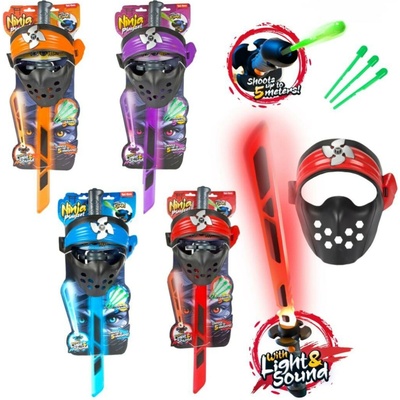 Teddies Ninja sada plast meč + maska + šípky 3ks na batérie so zvukom svetlom 4 farby