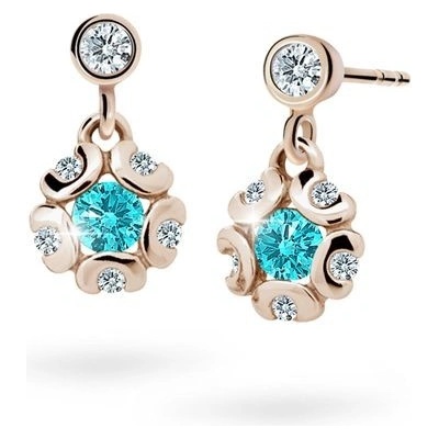 Danfil dětské náušnice kytičky C2178 z růžového zlata s kamínky Mint Green zapínání balónek