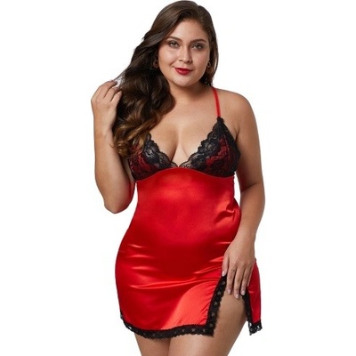 VšeNaSex.cz Dámská košilka Red Plus Size Satin Chemise with Lace – Zbozi.Blesk.cz