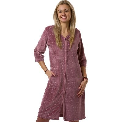 Dámský župan na zip z luxusního sametu welur starorůžová tmavá 1TB0148 vínová – Zboží Dáma