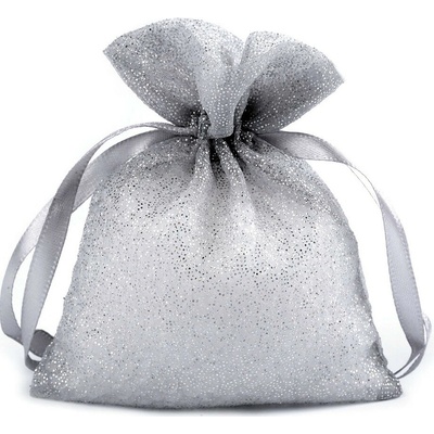 Dárkový pytlík 10x13 cm organza s glitry - 10ks Varianta: 2 stříbrná, Balení: 10 ks