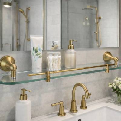 Sanitary ware Стъклена полица за баня Париж за стена - бронз, ретро стил