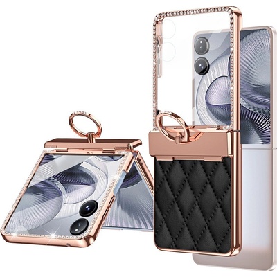 Xiaomi Mix Flip 2 калъф - PC+кожа, кристали, пръстен държач, протектор, 5 цвята