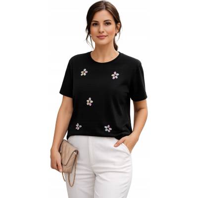 0017 Čierna dámska blúzka s ozdobnými kamienkami, elegantná