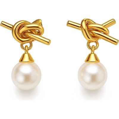 SARINES Zlaté náušnice s uzlem a perlou S1245