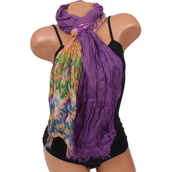 Image 1 of Дамски шал в цвят каки и лилаво с цветя