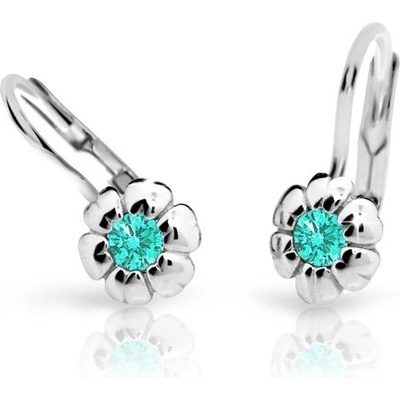 Danfil dětské náušnice kytičky C2151 z bílého zlata s kamínkem Mint Green zapínání klapka