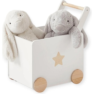 Ginger Home Детска кутия за играчки ginger home с колелца и дръжка за бутане, дървена, бяла, 38х45х54 см