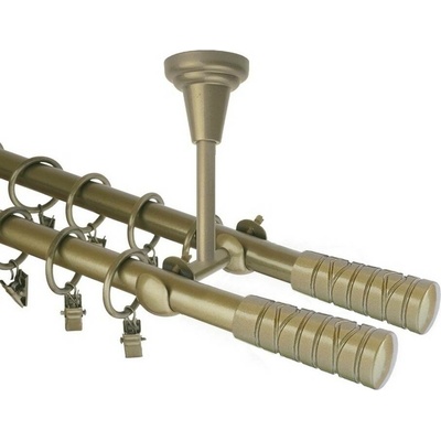 OK-GarnýžeCZ Garnýž kovová dvouřadá 16mm Torino double zlatá antik 480 cm do stropu / kroužky s žabkou
