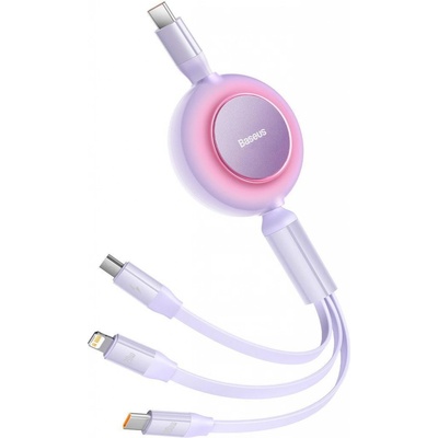 Baseus CAMJ010205 Bright Mirror 2 Výsuvný 3v1 USB typu C - micro USB + Lightning + USB typu C 3,5A, 1,1m, fialový