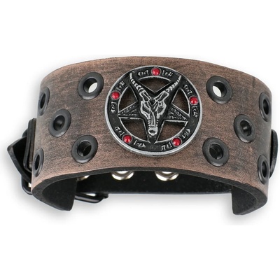 Leather & steel fashion Гривна Бафомет - кафяво - кристално червено - LSF1 61-a