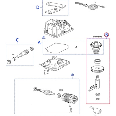 PRME02 kit pro METRO3000R01 / ME3010 kit výstupní hřídele převodovky s ložisky a guferem pro METRO3000 / 3024/3010, obsa