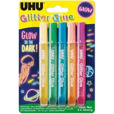 Třpytivé lepidlo UHU Glitter Glue Glow in Dark 5x10 ml