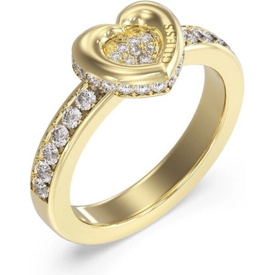 Guess pozlátený prsteň Srdce s kryštálmi LOVE JUBR05464JWYG