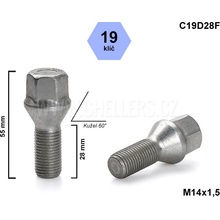 Kolový šroub M14x1,5x28 kužel, klíč 19, C19D28F, výška 55 mm