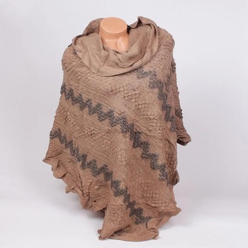 Image 1 of Плетено пончо в светлокафяв цвят с качулка и къдри