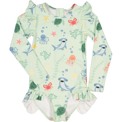 Geggamoja dětské rychleschnoucí dívčí plavky s dlouhým rukávem Deep sea