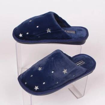 Image 1 of Плюшени пантофи в тъмносиньо със сребристи звезди