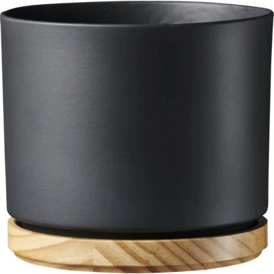 Soendgen Obal na kvetináč keramický s drevom Ø 16 cm x 14 cm matný antracitový