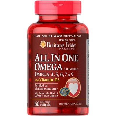 Puritan's Pride All In One Omega 3, 5, 6, 7 & 9 with Vitamin D3 [60 Гел капсули]