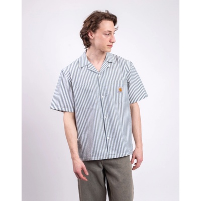 Carhartt WIP Leavel pánska pruhovaná košel'a krátky rukáv blue river