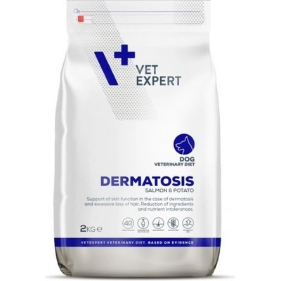 VetExpert Veterinary Diet Dermatosis Salmon Potato dog - суха храна за кучета с дерматологични проблеми, нежелани реакции към храни със симптоми от стомашно-чревния тракт, хранителни алергии и като елиминираща диета, 2 кг, Vet Expert - Полша