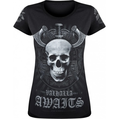 tričko VICTORY OR VALHALLA SKULL Čierna
