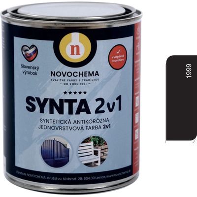 Novochema synta 2v1 syntetická antikorozní jednovrstvá barva 2v1 10 kg 1999 Černá matná