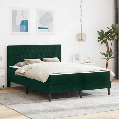 vidaXL Рамка за легло с матрак Тъмен зелен 140 x 190 cm Кадифе (3415050)