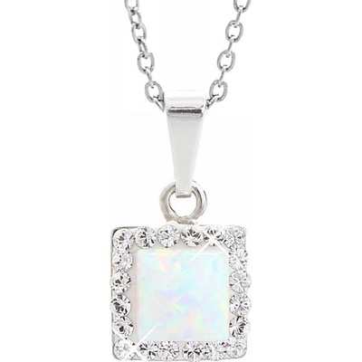 JSB Stříbrný s bílým opálem a krystaly Swarovski Elements čtverec white opal 15082