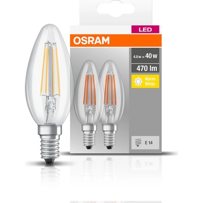 Osram Sada 2x LED žiarovka E14, sviečka, 4W, 470lm, 2700K, teplá biela