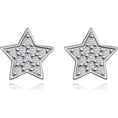 Šperky Eshop Náušnice 14K bílé zlato ve tvaru hvězdy s čirými zirkony S5GG275.35