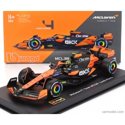 Bburago Mclaren F1 Mcl38 Team Mclaren N 4 Winner Miami Gp 2024 First F1 Victory Lando Norris With Pilot And Showcase Oranžová Černá 1:43