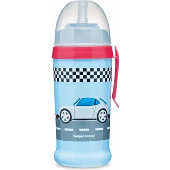Canpol Преходна чаша със сламка Canpol - Racing, синя кола, 350 ml (56/516_bd)