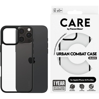 Panzer Гръб CARE by PanzerGlass за iPhone 16 Pro Max, Flagship Case Urban Combat Black Frame