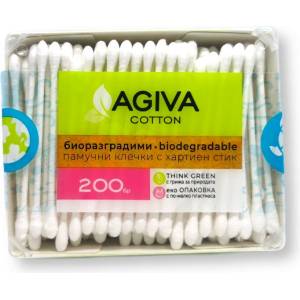  Agiva памучни клечки с хартиен стик, 200 броя